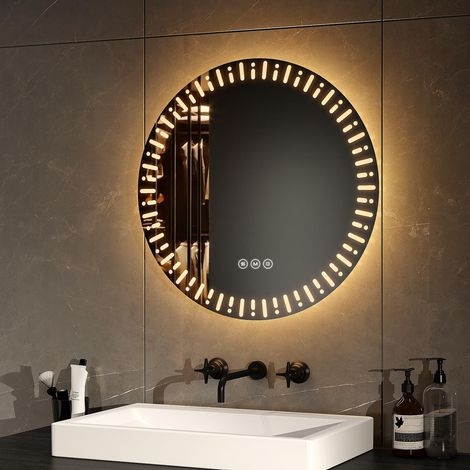 Miroir de Salle de Bain Rond avec rétroéclairage LED, diamètre 50 cm, avec Anti-buée + Interrupteur Tactile + 3 Couleurs de lumière Variables, Miroir décoratif Rond de Mode, Miroir de Salle de (1/5)
