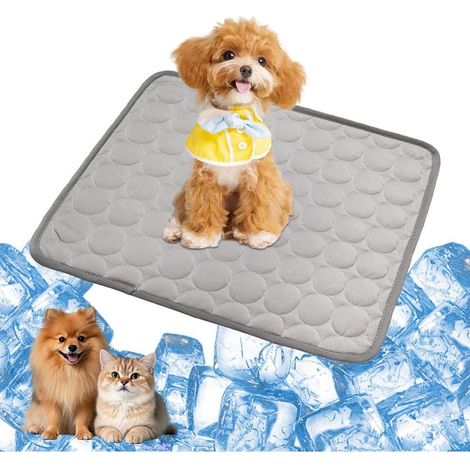 Tapis Rafraîchissant pour Chat et Chien, Tapis Rafraichissant Animaux de Compagnie Lavable, Idéal pour Chiens et chatspour Rester au Frais cet été (Taille M: 60 x 52 cm, Gris)