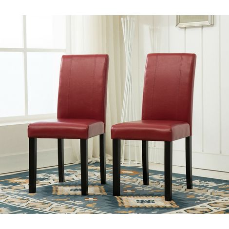2 x Faux Leather Dining Chairs With Solid Wooden Legs home & restaurants RED (1/4)