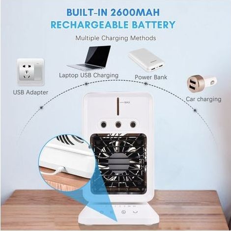 Tragbarer Tischventilator, Mini-Luftkühler, Luftbefeuchter, mit 3 einstellbaren Windgeschwindigkeiten, Timer, USB, Verdunstungskühlung, für Zuhause, Schlafzimmer usw. (1/5)