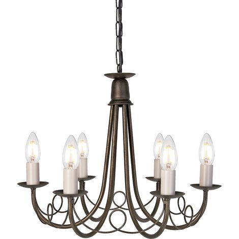 Elstead Minster - Lampadario a 6 luci Nero, Finitura Oro, E14 (1/2)