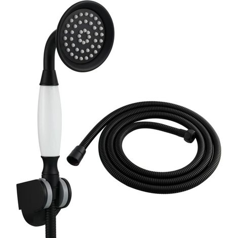 Retro-Duschset aus schwarzem Messing mit flexiblem Duschkopf und Wandhalterung - KZQ