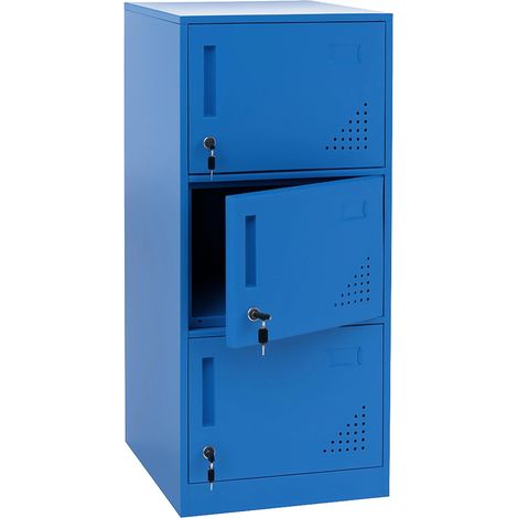 Vestiaire métallique 3 portes serrure avec clés porte-étiquettes et aérations 90x38x45 cm en acier laminé à froid bleu 040008940 (1/5)