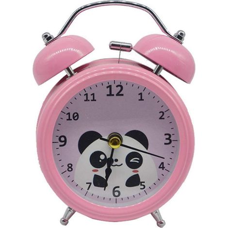 Réveil à double sonnerie bruyante Panda de dessin animé, veilleuse analogique à quartz silencieuse (1/4)
