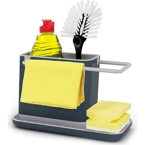Organizzatore per lavello, porta spugna raschietto, spazzola, detersivo liquido per piatti, panno compatto, grigio scuro - ALTRO