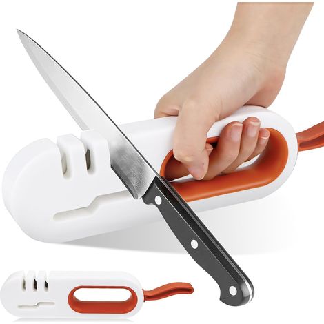 Aiguiseur de couteaux 4-en-1, aiguiseur de couteaux avec 4 fentes d'affûtage et poignée, aiguiseur multifonctionnel, couteaux de cuisine antidérapants, affûtage avec cordon de suspension pour tous les (1/5)