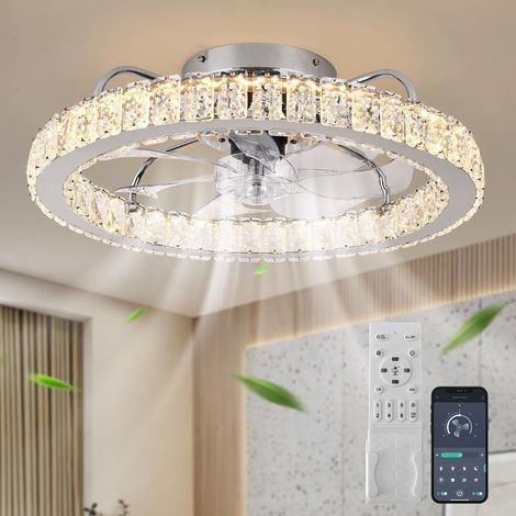 Ganeed Ceiling Fans with Lights and Remote, 19.7" Low Profile Ceiling Fan with Light, 3000-6500K Dimmable, Stepless Color Temperature Change and 6 Speeds for Bedroom, Kids Room and Living Room (Chrome (1/5)