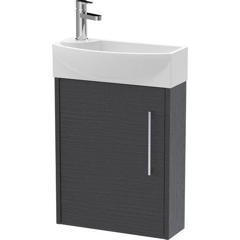 Winshill Contemporary 1 Door Right-Hand Wall Hung Cloakroom Vanity Unit with Basin, Woodgrain Dark Grey, 440mm