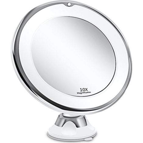 10x Magnifying LED Lighted Mirror with Strong Suction Cup, Battery Operated - Makeup Mirror with Dimmable Natural Light for Bathrooms (White) (1/4)