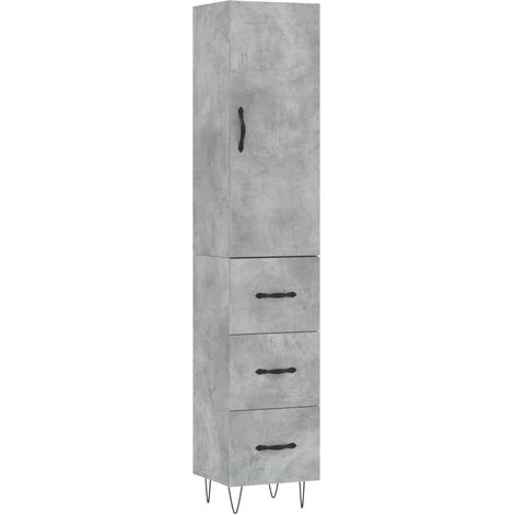 Buffet bahut commode armoire meuble de rangement organisateur cuisine salle de séjour salon haut 34,5 x 34 x 180 cm bois d'ingénierie gris