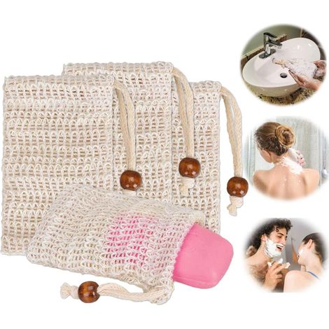 Sac à savon, 4 PCS de savon en sisal our douche massage exfoliant favorise la circulation sanguine, (1/5)
