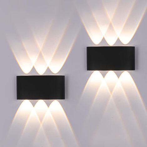 2 Pack Applique Murale Extérieur/Intérieur LED Appliques Extérieure 12W 1200lm, ip65 imperméable, moderne en aluminium, up and down applique lumineuse spot Lampe Murale (Noir 3000k lumière chaude) (1/5)