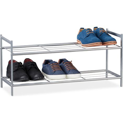 Scarpiera Relaxdays SANDRA, 2 ripiani, per 6 paia di scarpe, metallo, HxLxP: ca. 33,5 x 69,5 x 26 cm, argento