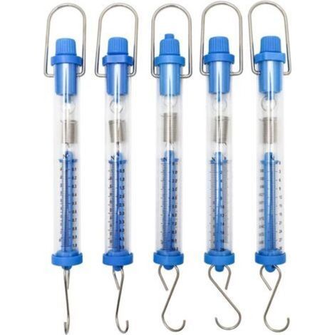 Five transparent cylindrical spring dynamometers for physics experiments, 1N, 5N, 10N, 20N, 30N (1/4)