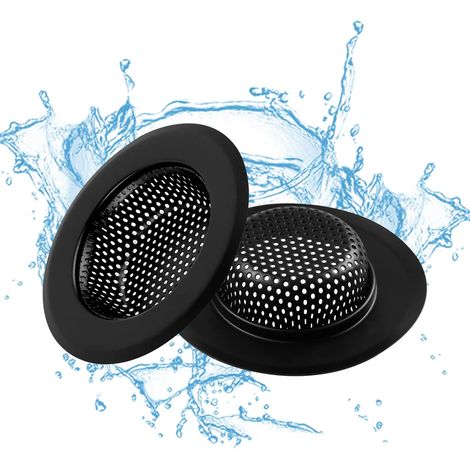 Confezione da 2 filtri per lavello da cucina - Filtri per lavello in acciaio inox con bordo largo da 4,5" di diametro, adatti alla maggior parte degli scarichi del lavello, anti-intasamento - Nero (1/5)