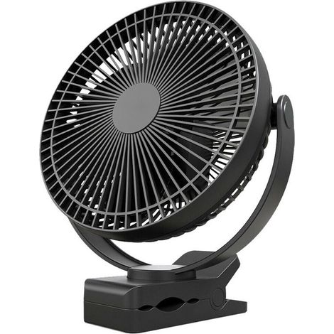 Ventilador portátil con clip,recargable,de 8 pulgadas,de escritorio pequeño,tiene 4 velocidades,rotación de 360°,viajes y acampadas (negro) (1/5)