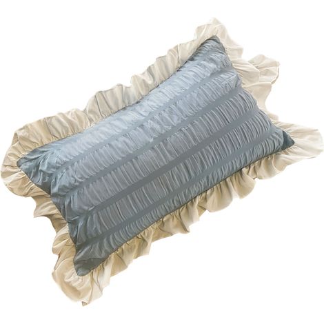 Housses de coussin à volants pour étudiantes, couleur unie, respirantes, jolies taies d'oreiller pour chambre d'étudiante, bleues, 48 x 74 cm / 18,9 x 29,1 pouces (1/5)