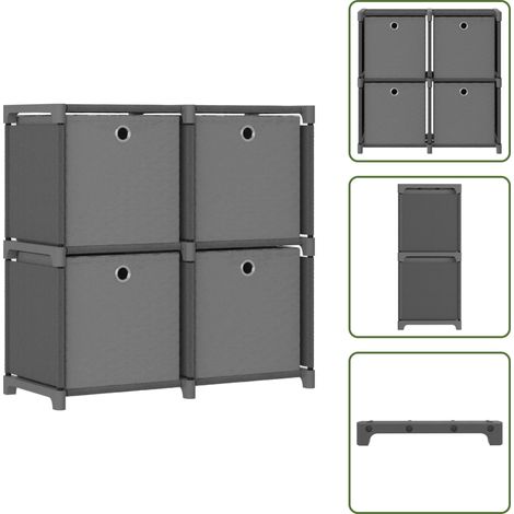 Étagère à 4 cubes avec boîtes Gris 69x30x72,5 cm Tissu - Bibliothèque - Étagère - Meuble De Rangement - Rangement Intérieur - Design Moderne
