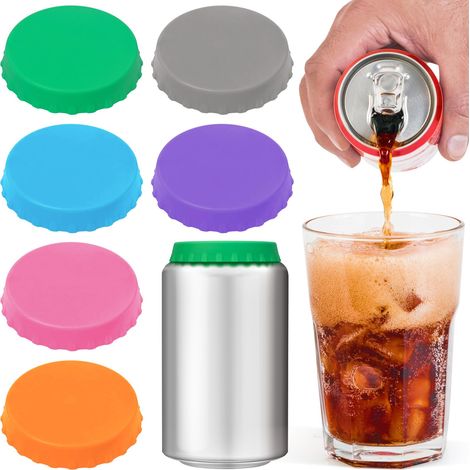 Set di 6 coperchi in silicone riutilizzabili per lattine di bevande, birre, bibite, bibite analcoliche, succhi di frutta, cole, ecc. Senza BPA. Adatti alle lattine standard.