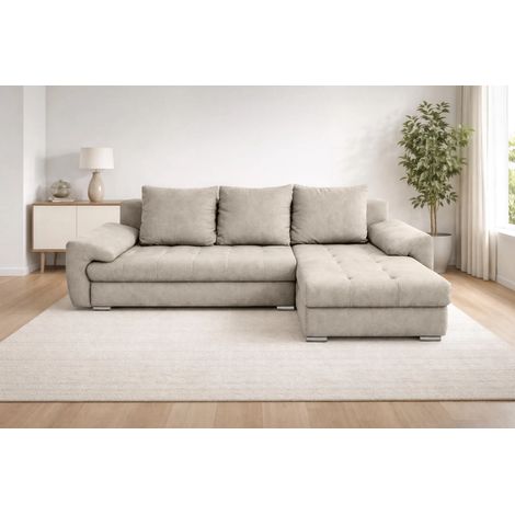 AX LIVING Manisa Wohnzimmer Couch L Form Beige mit Schlaffunktion R
