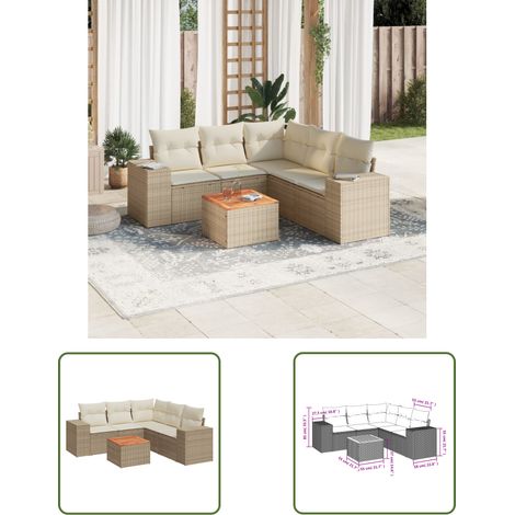 The Living Store 6-tlg. Garten-Sofagarnitur mit Kissen Beige Poly Rattan - Gartenmöbel - Esstisch - Lounge Set - Outdoor Möbel - Rattan Gartenmöbel