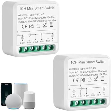 Lot de 2 interrupteurs connectés WiFi Bluetooth pour maison connectée, sans fil et à installer soi-même, compatibles avec Alexa et Google Home. (1/5)