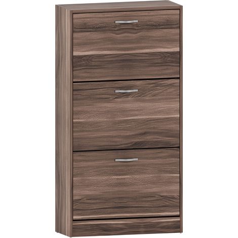 3 Drawer Shoe Cabinet Hallway Storage Cupboard Stand, Walnut