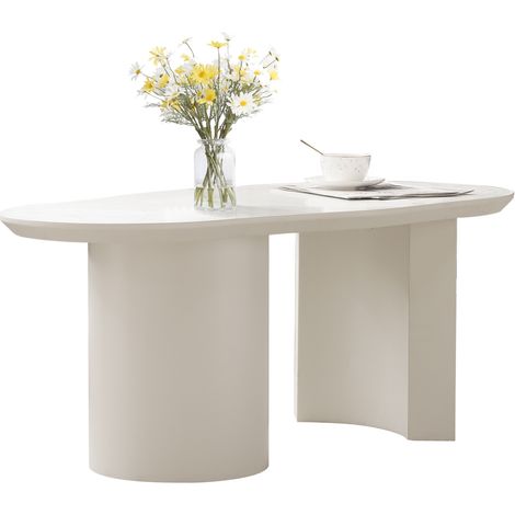 CHICFURN Table basse irrégulière blanche 100 cm, MDF laqué, plateau aux courbes douces, style moderne pour salon, meuble stable, facile à nettoyer, en 2 colis (1/5)