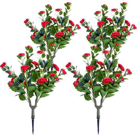 Arbre topiaire artificiel camélia cramoisi – Boule florale en PE avec piquet métallique – Plante ornementale réaliste pour intérieur et extérieurérieur – Lot de 4 – maison, jardin (1/5)