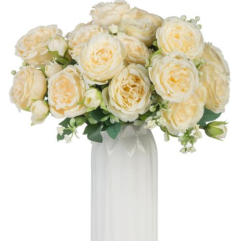 Fleurs Artificielles - Bouquet de Roses Faux en Soie - Centre de Table pour Gâteau ou Intérieur - Hauteur 30 cm - 4 Bouquets (1/5)