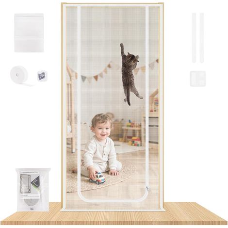 Mosquito Net for Cats, Mosquito Net Door for Animals With Zip and Magnet, Pet Resistant, Reinforced Mosquito Net Door for Cats (White, 90 x 210 cm) (1/5)