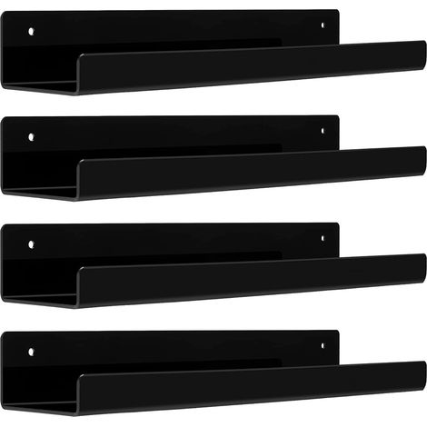 4 étagères murales de rangement - étagère à disques - étagère de rangement - présentoir - 38 x 10 x 5 cm - PS - noir (1/5)
