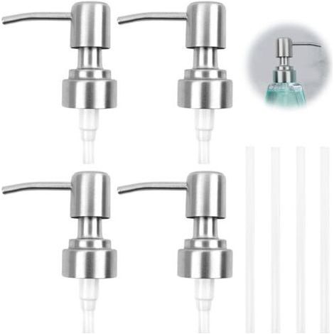 Set of 4 Stainless Steel Soap Dispensers, Pump Head, Built-in, Ideal for Kitchen, Bathroom, Replacement Pump (1/5)