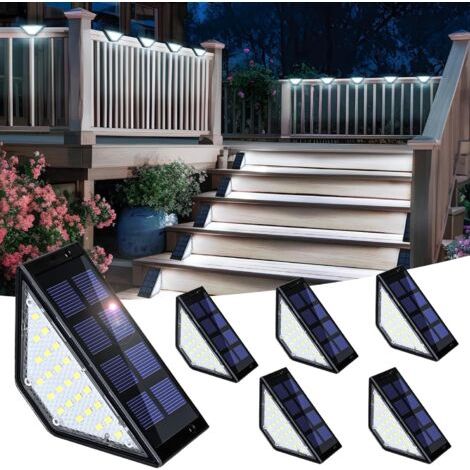 Lot de 6 lampes solaires étanches pour escaliers, marches, clôtures, cour, patio et allée (blanc froid, noir) (1/5)