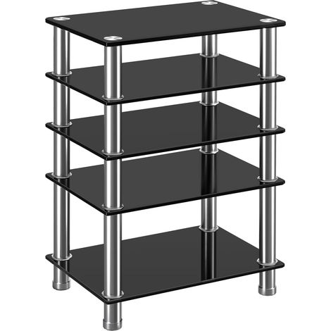 Meuble HiFi Console 5-Tier Audio Video Support pour Boitier TV Lecteur DVD Gaming Consoles Verre Trempé Noir (1/5)