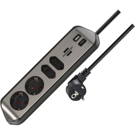 Brennenstuhl Estilo - Presa angolare a 4 prese con USB A e USB C PD da 30 W (presa da tavolo per cucina e ufficio)