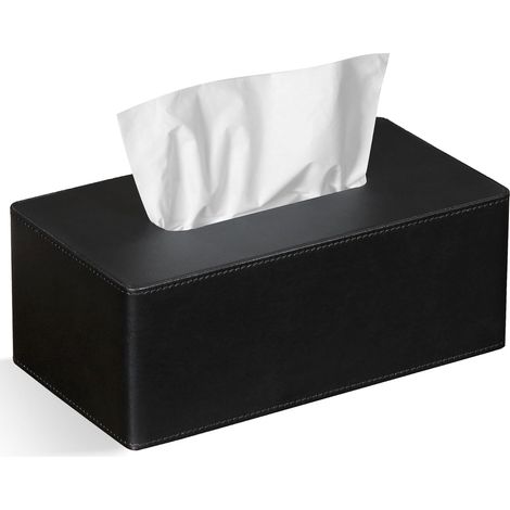 Caja rectangular de pañuelos de piel sintética, portarrollos de papel higiénico, decoración de baño, cómoda negra