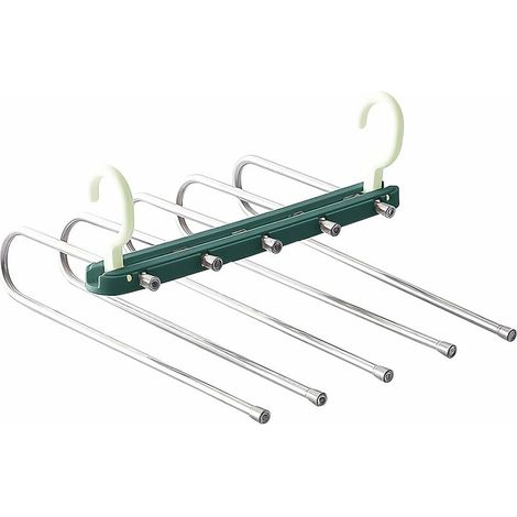 royaluxe - Cintres De Pantalon Gain De Place, Porte-Pantalons 5 en 1 Rétractable Non Marquant, Support De Rangement Suspendu pour Pantalons Multicouches pour Vêtements, Serviettes, Foulards (Vert) (1/5)