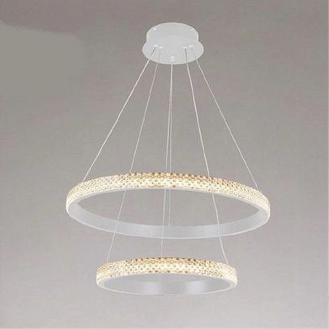 TRADE SHOP - Lampadario Sospensione Led 60 W 2 Cerchi Anelli Cristallo Telecomando Bianco 31951 -