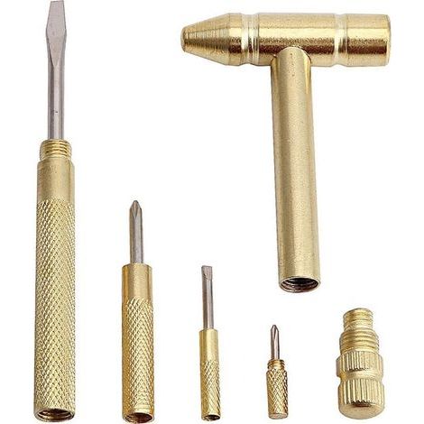 Marteau et tournevis multifonctions en cuivre 6 en 1 Micro Mini, outils à main idéaux pour les horlogers, les bijoutiers et les amateurs de noix (1/5)