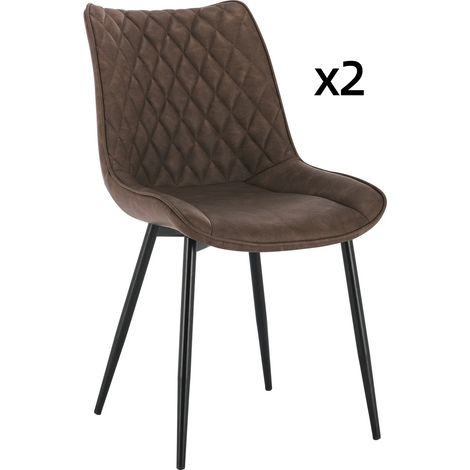 Set di 2 sedie da pranzo imbottite in similpelle marrone con struttura in metallo (1/5)