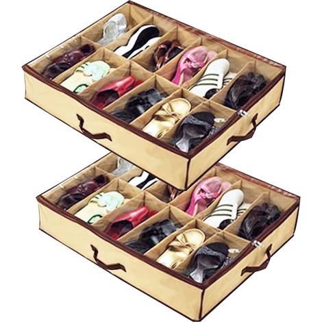 Borsa portaoggetti per donna/bambina, 12 scomparti, organizer pieghevole da riporre sotto il letto (beige) (beige)