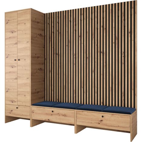 Conjunto para recibidor Donio VI, Roble Artisan + Polo 891, 206x230x44cm, Tapiz, Aglomerado laminado, Colocada