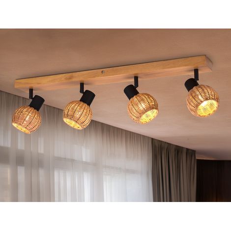 Deckenstrahler TAVAR 4-flammig Holz mit Rattan Schirmen, Breite 70cm (1/5)