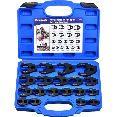 Lot de 19 clés à pied de robinet - Couple 1/2" 3/8" - Entraînement carré extérieur 8-32 mm - Clé à douille - Jeu de clés à douille - Jeu de clés à pied d'oie (1/5)