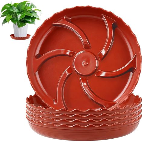 Lot de 5 soucoupes pour pot de fleurs - 20 cm - Ronds - Marron - En plastique renforcé - Avec gouttière - Pour l'intérieur et l'extérieur (1/5)