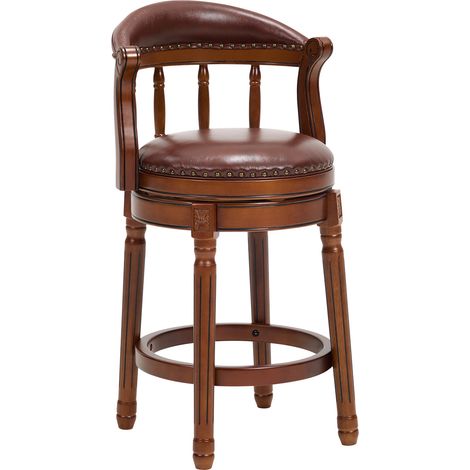Tabourets de bar en bois avec revêtement en cuir de vache, chaise de bar pivotante à 360° avec dossier pour comptoir de cuisine à la maison, tabourets de bar modernes (1/5)