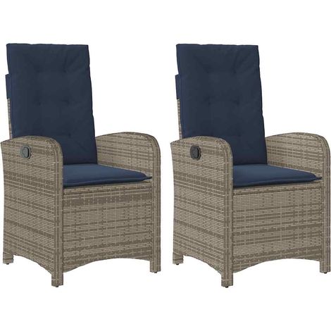 Gartensessel mit Kissen 2 Stk. Verstellbar Grau Poly Rattan vidaXL