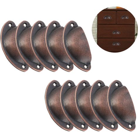10 Retro-Türgriffe, muschelförmige Griffe, bronzene Schrank- und Schubladengriffe, Metallmöbelgriffe, halbrunde Schrauben (1/4)