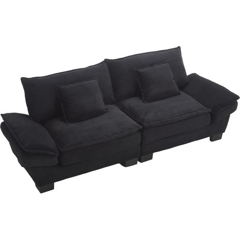 Sofá de 2 plazas moderno de terciopelo negro con cojines y reposabrazos acolchados (1/5)